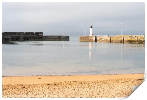 Anstruther Harbour Beach and Chalmers Lighthouse Print by Kay Roxby