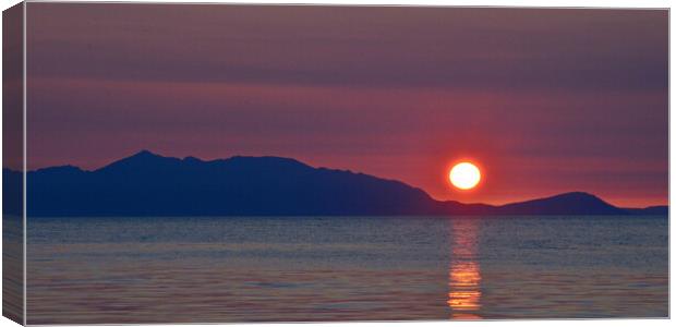 Scottish sunset,  sun setting behind Arran Canvas Print by Allan Durward Photography