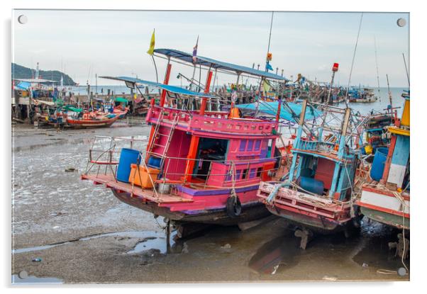 fishing boats at a Pier in Thailand Acrylic by Wilfried Strang