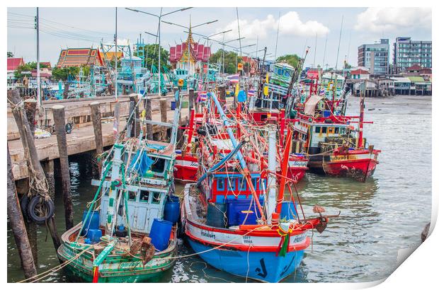 fishing boats at a Pier in Thailand Print by Wilfried Strang