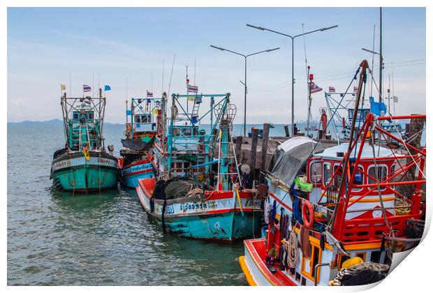 fishing boats at a Pier in Thailand Print by Wilfried Strang