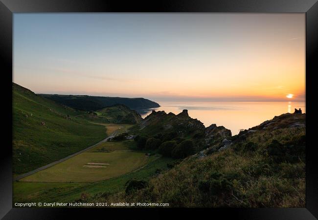 Sunset over The Valley of Rocks, Lynton  Framed Print by Daryl Peter Hutchinson
