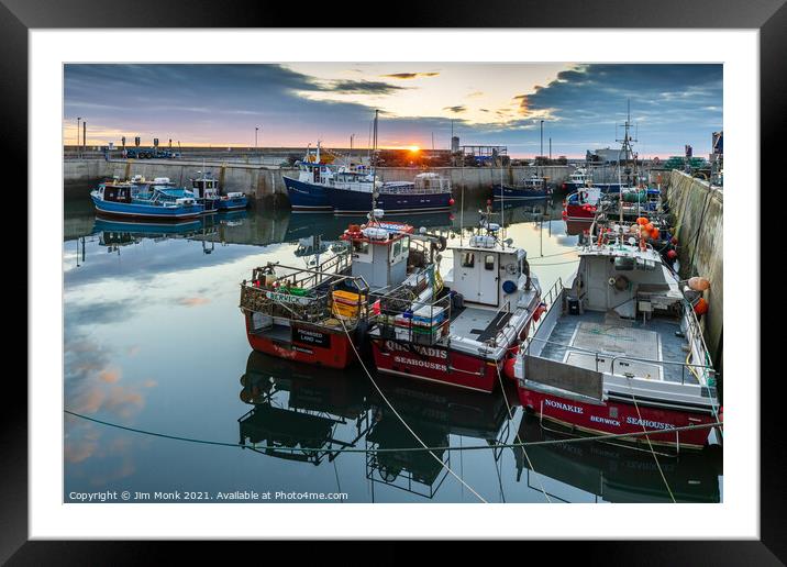 Sunrise at Seahouses Harbour  Framed Mounted Print by Jim Monk