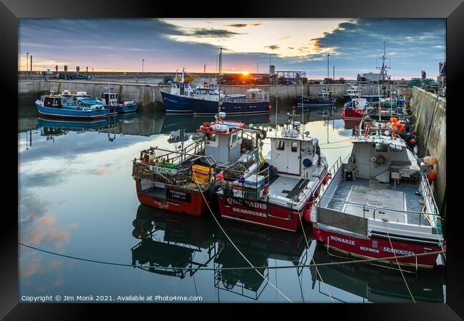 Sunrise at Seahouses Harbour  Framed Print by Jim Monk