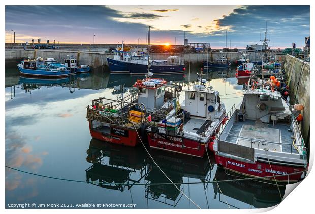 Sunrise at Seahouses Harbour  Print by Jim Monk