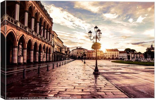 Sunset over square in Padova in Italy Canvas Print by Maria Vonotna