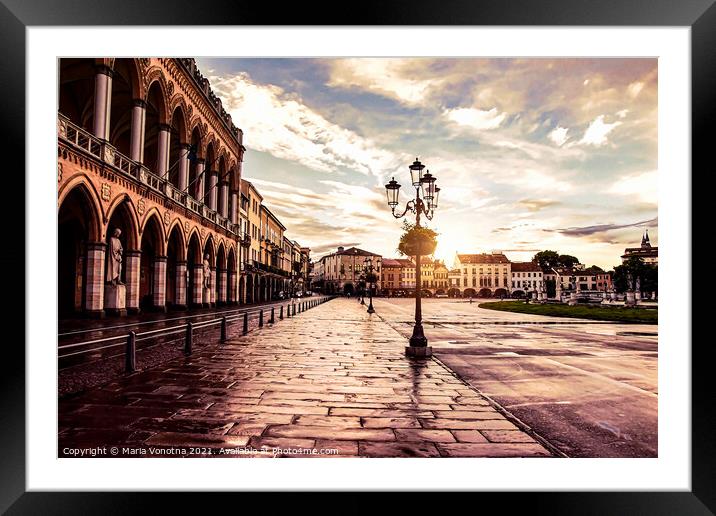 Sunset over square in Padova in Italy Framed Mounted Print by Maria Vonotna