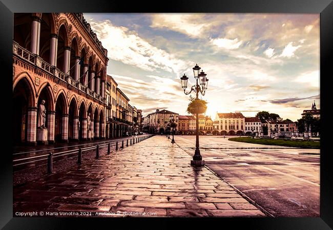 Sunset over square in Padova in Italy Framed Print by Maria Vonotna