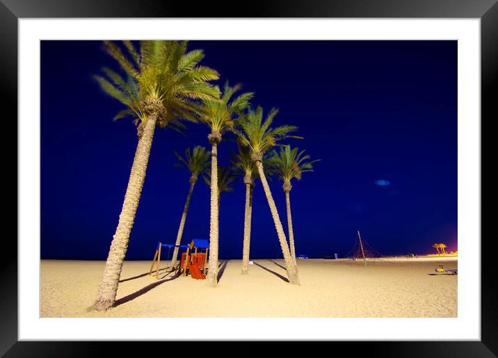 Palms in theevening. Beach of Roquetas de Mar Framed Mounted Print by Jose Manuel Espigares Garc