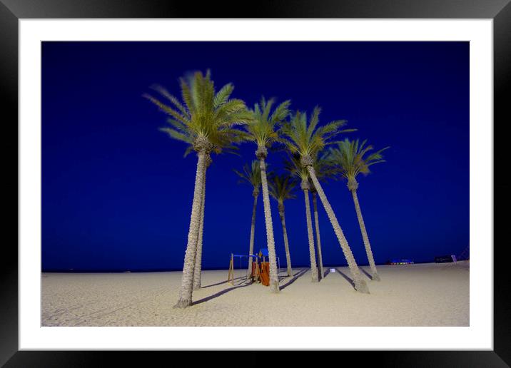 Palms in theevening. Beach of Roquetas de Mar 2 Framed Mounted Print by Jose Manuel Espigares Garc