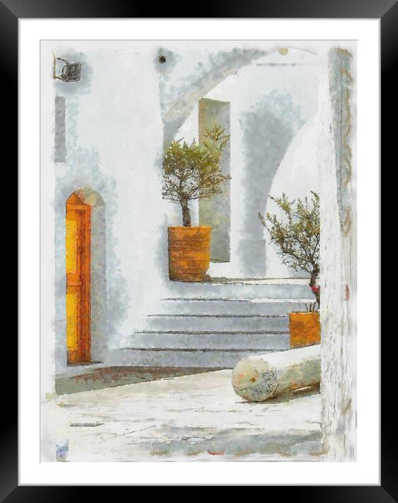 Digital Painting Greek Alleyway Framed Mounted Print by Antony McAulay