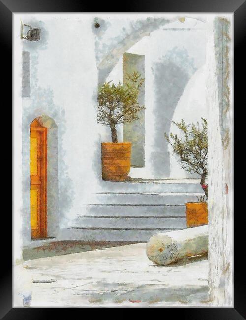 Digital Painting Greek Alleyway Framed Print by Antony McAulay