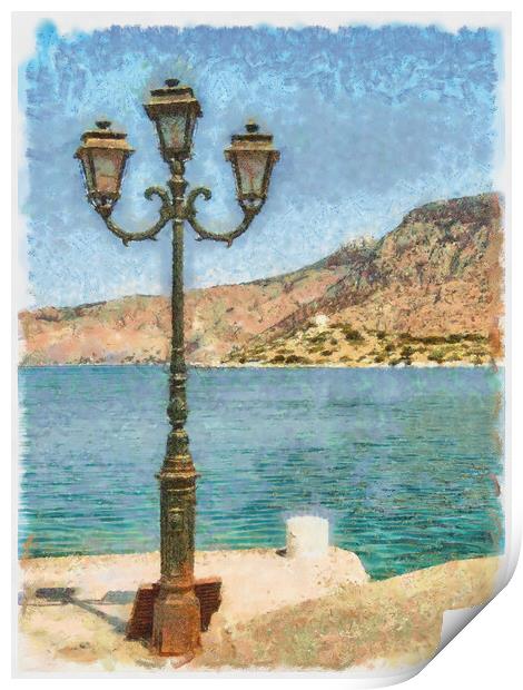 Digital Painting Greek Island of Symi Print by Antony McAulay