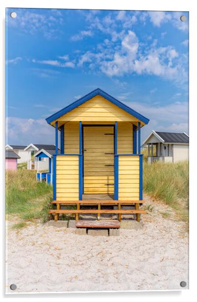 Skanor Beach Hut in Blue and Yellow Acrylic by Antony McAulay