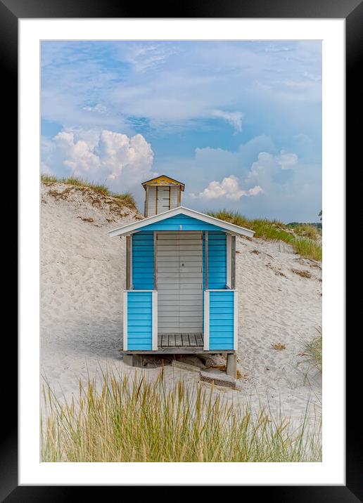 Skanor Beach Hut in Sky Blue Framed Mounted Print by Antony McAulay