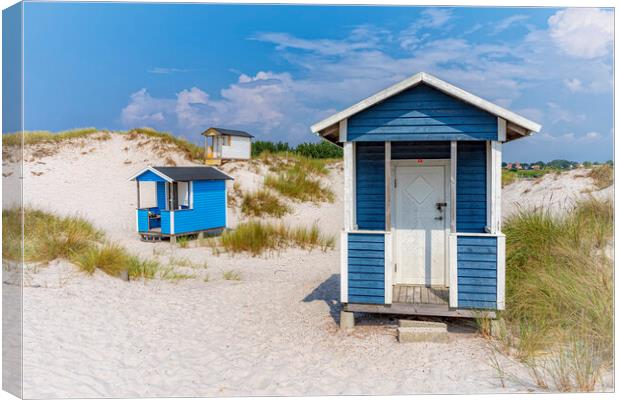 Skanor Beach Huts in Blue and White Canvas Print by Antony McAulay