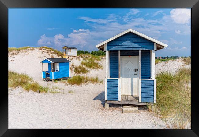 Skanor Beach Huts in Blue and White Framed Print by Antony McAulay