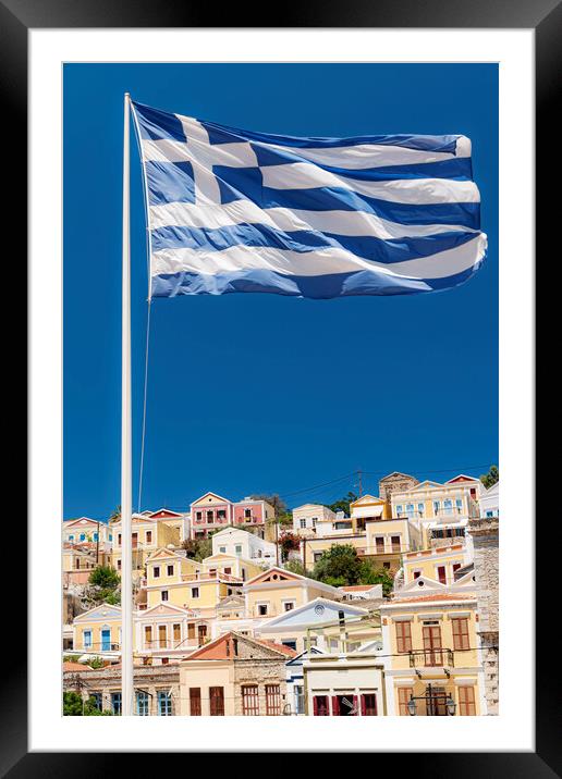 Symi Greek Island Flag Framed Mounted Print by Antony McAulay
