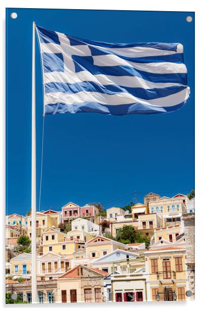 Symi Greek Island Flag Acrylic by Antony McAulay