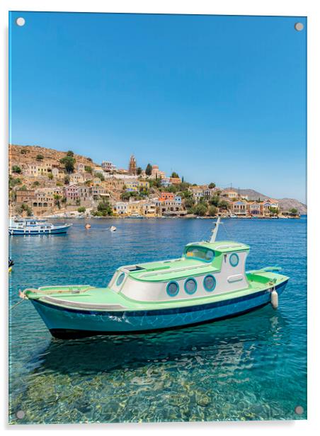 Symi Greek Island Gorgona Boat Acrylic by Antony McAulay