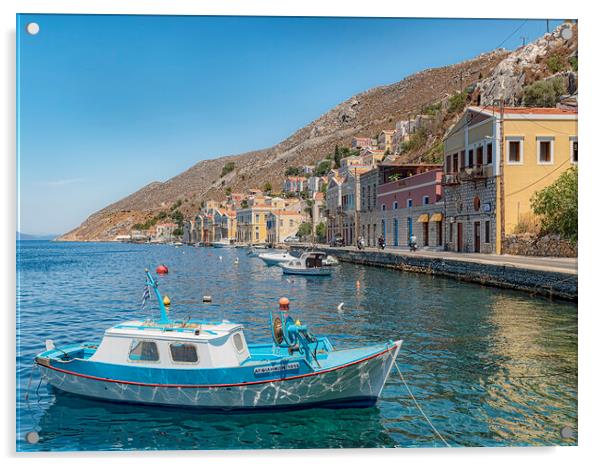 Symi Greek Island Harbour Boat Acrylic by Antony McAulay