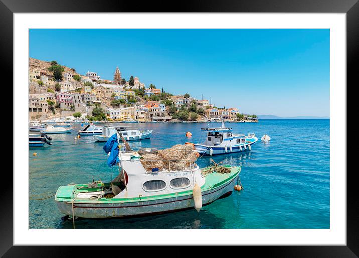 Symi Greek Island Harbour Framed Mounted Print by Antony McAulay
