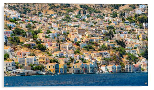 Symi Greek Island Hillside Acrylic by Antony McAulay