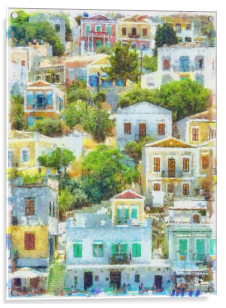 Symi Greek Island Houses Digital Painting Acrylic by Antony McAulay