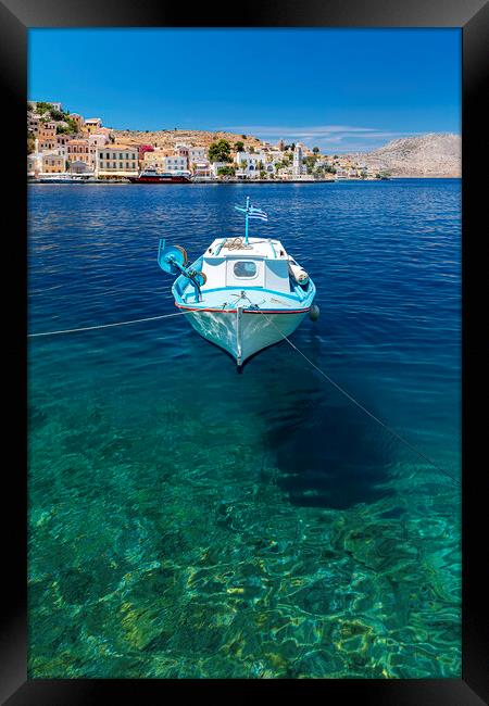 Symi Greek Island Small Boat Framed Print by Antony McAulay