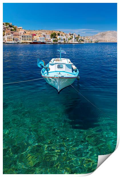 Symi Greek Island Small Boat Print by Antony McAulay