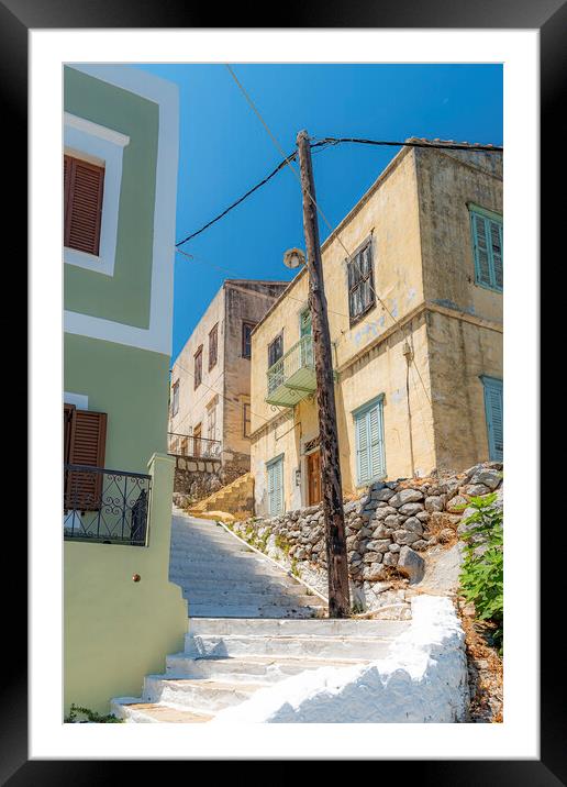 Symi Greek Island Street Framed Mounted Print by Antony McAulay