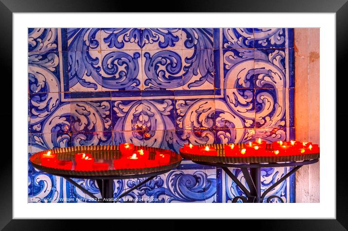 Red Candles Santa Maria Church Basilica Obidos Portugal Framed Mounted Print by William Perry