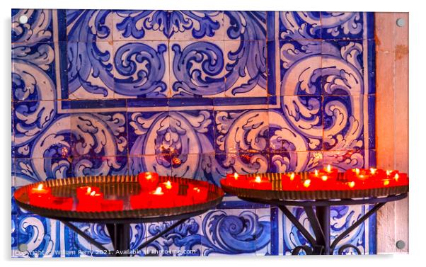 Red Candles Santa Maria Church Basilica Obidos Portugal Acrylic by William Perry