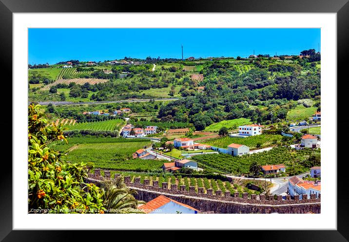 Castle Walls Orange Roofs Farmland Countryside Obidos Portugal Framed Mounted Print by William Perry