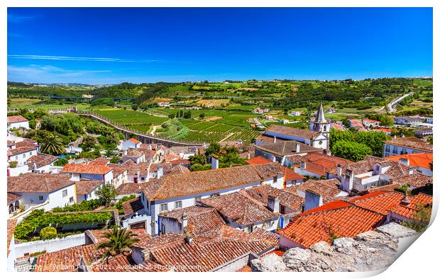 Castle Walls Orange Roofs Farmland Countryside Obidos Portugal Print by William Perry