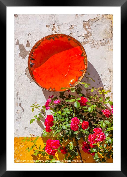 White Yellow Wall Orange Bowl Street Obidos Portugal Framed Mounted Print by William Perry
