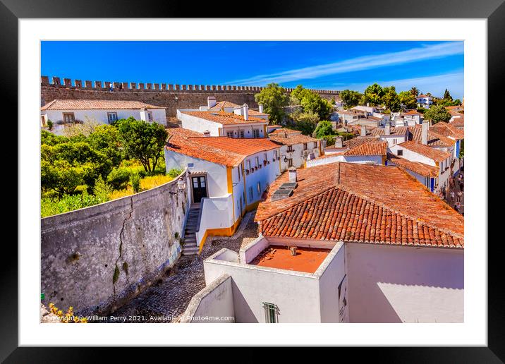 Castle Walls Orange Roofs Narrow Street Obidos Portugal Framed Mounted Print by William Perry