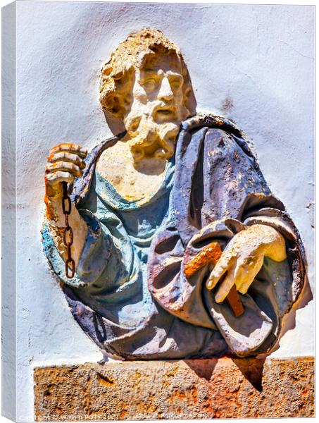 Old Blue Saint Peter Statue Wall Obidos Portugal Canvas Print by William Perry