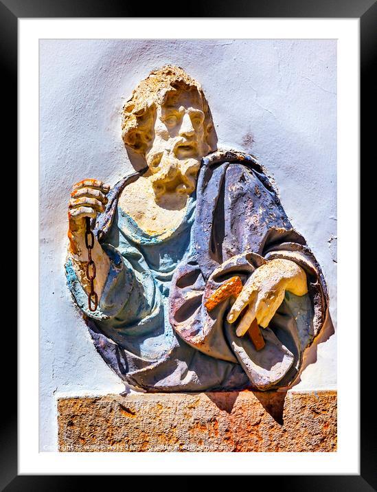 Old Blue Saint Peter Statue Wall Obidos Portugal Framed Mounted Print by William Perry