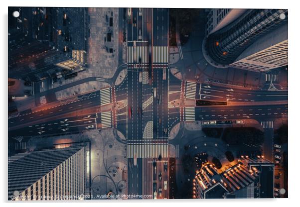 Aerial top down view of crossroad Acrylic by Łukasz Szczepański
