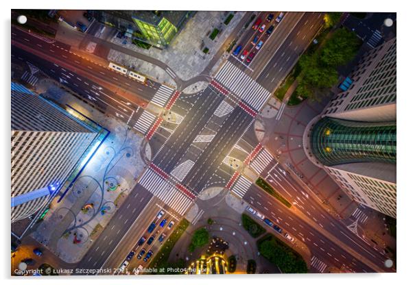 Aerial top down view of crossroad Acrylic by Łukasz Szczepański