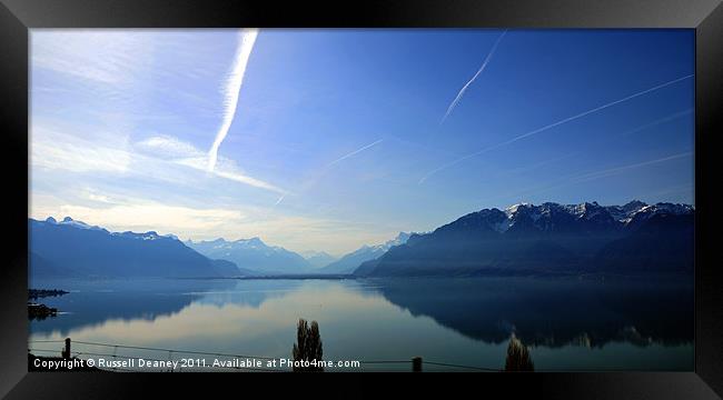 Lake Geneva on a Sunny Summers Day Framed Print by Russell Deaney