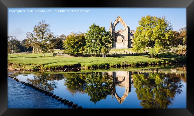 Bolton Abbey Reflections Yorkshire Dales pano Framed Print by Pearl Bucknall
