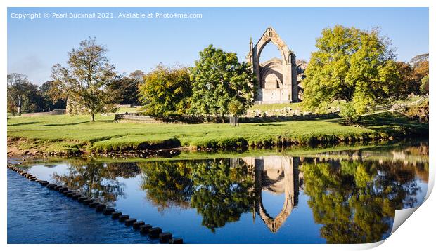 Bolton Abbey Reflections Yorkshire Dales pano Print by Pearl Bucknall
