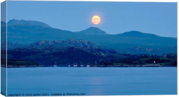 Moon Rising over Safe Harbour at Shieldaig  Canvas Print by mary spiteri