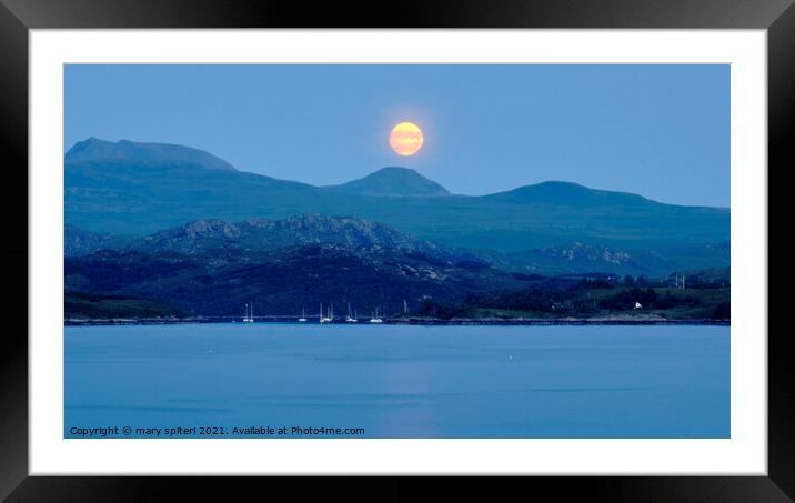 Moon Rising over Safe Harbour at Shieldaig  Framed Mounted Print by mary spiteri