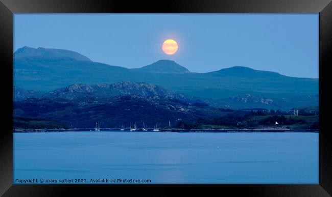 Moon Rising over Safe Harbour at Shieldaig  Framed Print by mary spiteri