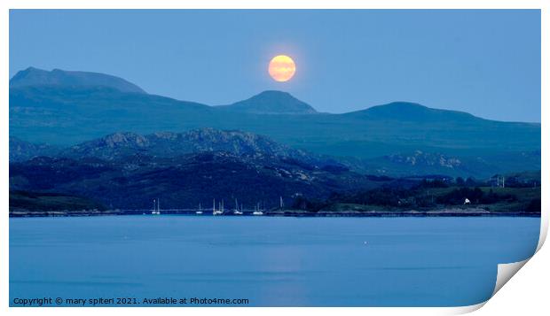 Moon Rising over Safe Harbour at Shieldaig  Print by mary spiteri