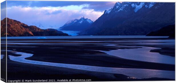 Lago Grey at Sunrise Torres del Paine Canvas Print by Mark Sunderland