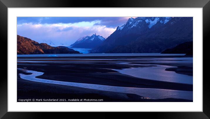 Lago Grey at Sunrise Torres del Paine Framed Mounted Print by Mark Sunderland